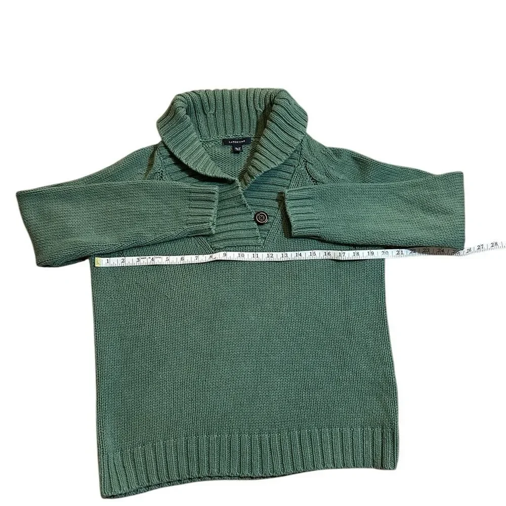 Lands’ End Women’s Cable Knit Sweater with button detail Color Green Size Medium